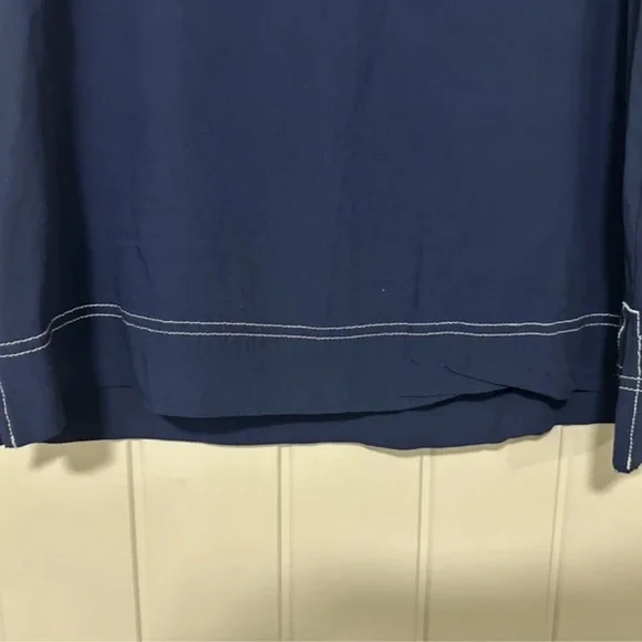 LOFT Navy Blouse with White Accents - Picture 3 of 4